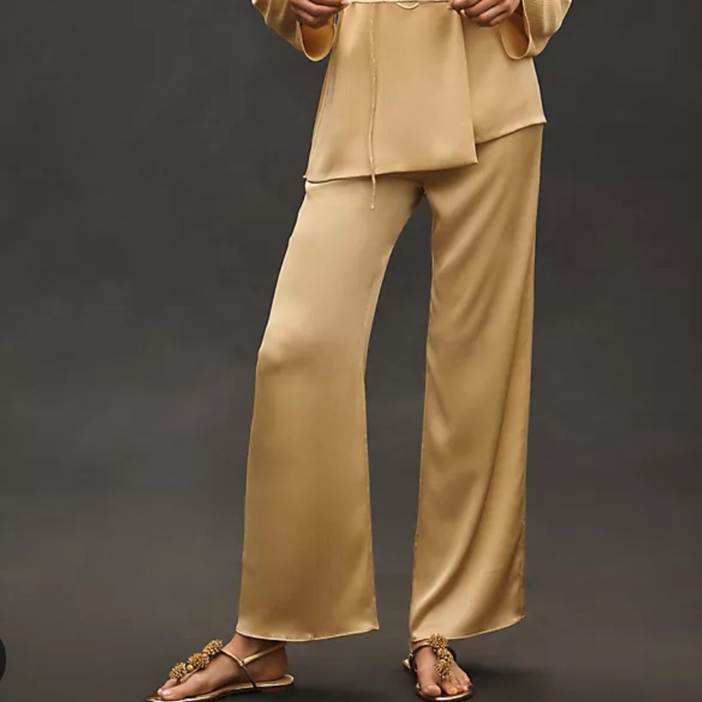NWT Anthropologie Mare Mare Plisse Satin Wide-Leg Pants